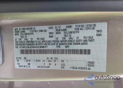 2017 Ford Escape Titanium from USA, damaged, VIN 1FMCU9JD0HUC89677